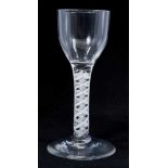 18th century wine glass with plain bowl, double opaque twist stem on splayed foot 13.5cm high