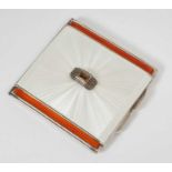 1930s silver powder compact with guilloche enamel and applied citrine to cover