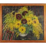 *Ruskin Spear (1911-1990) oil on canvas - Still Life Sunflowers, signed, further signed verso, 64cm