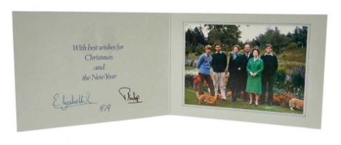 H.M.Queen Elizabeth II and H.R.H.The Duke of Edinburgh, signed 1979 Christmas card with twin gilt Ro