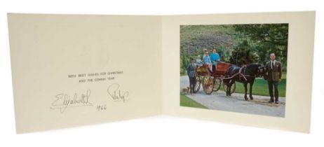 H.M. Queen Elizabeth II and H.R.H. The Duke of Edinburgh - signed 1966 Christmas card with twin Roya