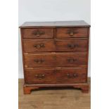 Rare George III yew chest of two short and three long graduated drawers with original brass saw ne
