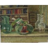 Richard Rees (1900-1970) oil on canvas - still life interior, 36cm x 46cm, unframed