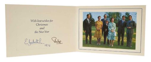 H.M. Queen Elizabeth II and H.R.H. The Duke of Edinburgh, signed 1976 Christmas card with twin gilt