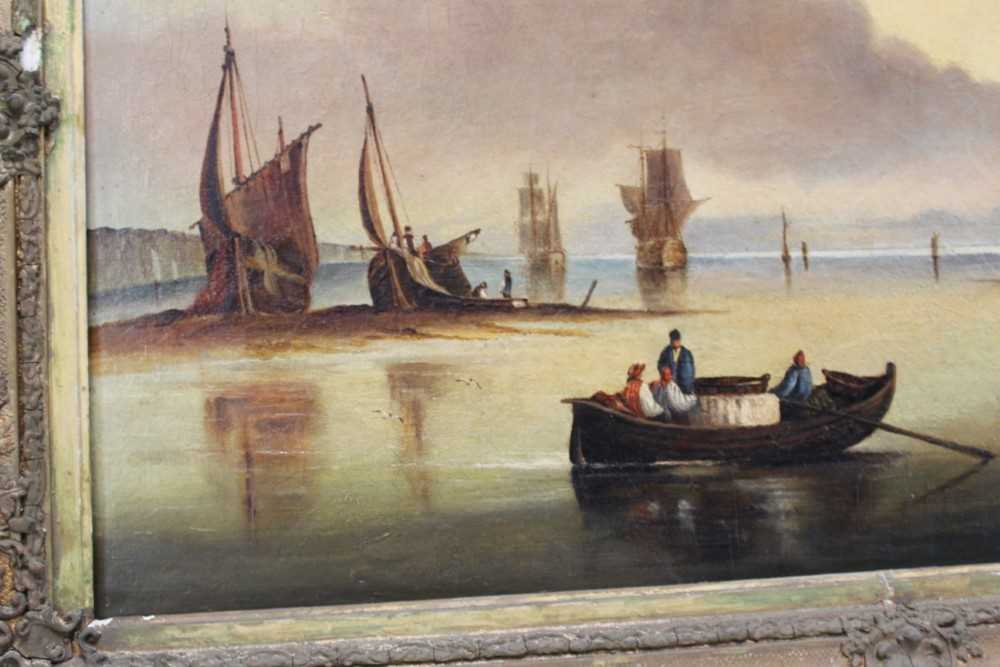 Early 19th century oil on canvas - shipping at anchor, apparently unsigned, 42cm x 71cm, in gilt fra - Bild 3 aus 8