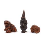 Three Japanese carved wooden netsuke