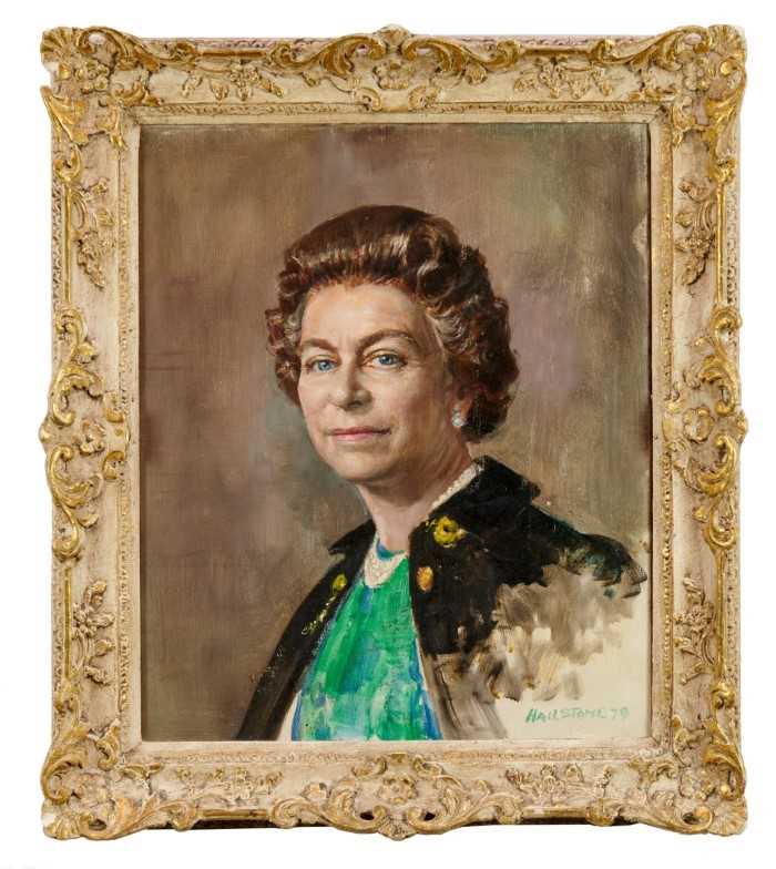 Bernard Hailstone (1910-1987)1979, oil sketch portrait of H.M.Queen Elizabeth II in moulded frame