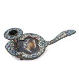 19th century Continental cloisonné and micro mosaic chamber stick, finely decorated with scene of Pl