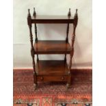 Small early 19th century rosewood three-tier what-not with drawer below