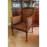 Edwardian neoclassical revival painted satinwood bergere library chair with polychrome painted neo-c