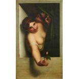 Manner of Antoine Wiertz (1806-1865), 19th century oil on canvas - The Rosebud, 100cm x 59cm, unfram