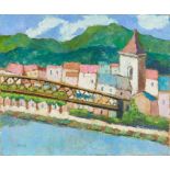 *John Hanbury Pawle (1915-2010) oil on board- Dordogne, signed, with mountain landcape verso, 51cm x