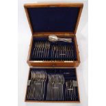 Composite set of early 20th century silver Old English pattern flatware in a fitted box.