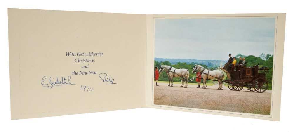 H.M. Queen Elizabeth II and H.R.H. The Duke of Edinburgh, signed 1974 Christmas card with twin gilt