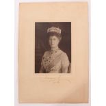 H.M.Queen Mary, signed presentation portrait photograph of the Queen wearing jewels and The Order of