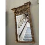 Regency gilt pier mirror, with ball mounted cornice and bevelled rectangular plate between projectin