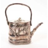 Fine quality late 19th/early 20th century Japanese white metal tea pot modelled as a piece of Bamboo