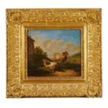 Circle of Eugene Verboeckhoven (1798-1881) oil on canvas laid on panel - sheep in landscape with a s