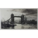 William Lionel Wyllie (1851-1931) signed etching - Tower Bridge, 32cm x 55cm, in glazed frame