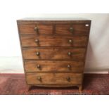 George III mahogany chest of two short and four long graduated drawers with cock beaded edge and bra