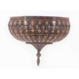 Unusual antique Anglo-Indian hardwood and brass inlaid mount, of lobed hemispherical form with taper