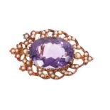 Victorian amethyst and pearl pendant brooch
