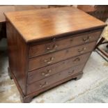 George III mahogany chest of drawers with brushing slide and four long graduated drawers with brass