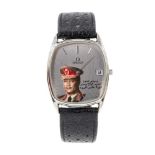 Rare Omega wristwatch, the dial decorated a portrait of President of Sudan, Gaafar al-Nimeiry, in bo