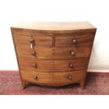 George IV mahogany bowfront chest, with two short over three long graduated drawers on splayed brack