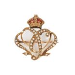 H.M. King Edward VII Royal Presentation gold enamel and seed pearl brooch commemorating the 1902 cor