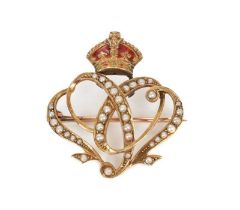 H.M. King Edward VII Royal Presentation gold enamel and seed pearl brooch commemorating the 1902 cor