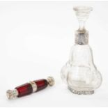 Victorian double ended scent bottle and a silver mounted glass scent bottle
