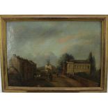 English School, 19th century, oil on canvas - Town View, 31cm x 45cm, in gilt frame