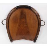 Unusual late 19th/early 20th century novelty hunting drinks tray in the form of a horse shoe