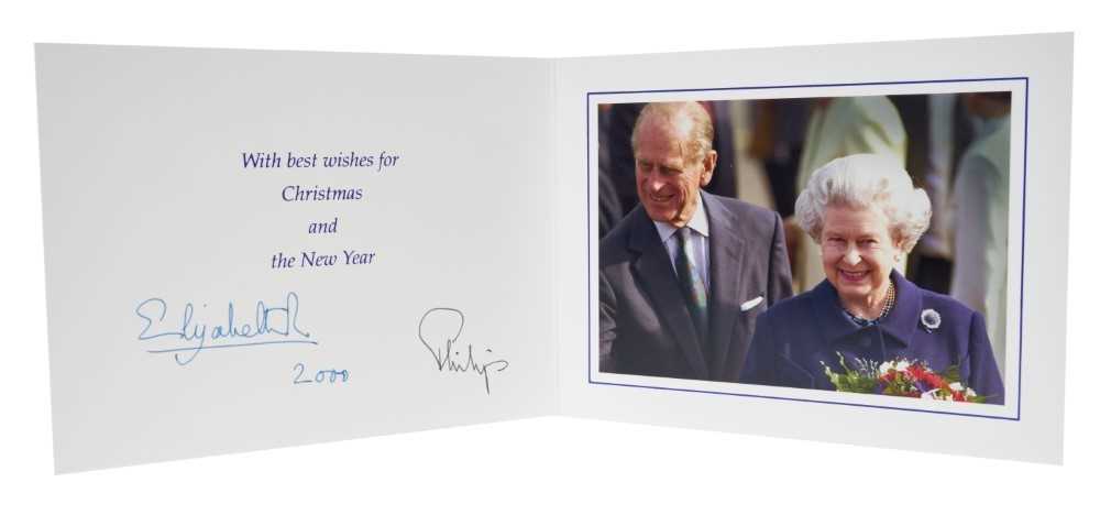 H.M.Queen Elizabeth II and H.R.H. The Duke of Edinburgh, signed 2000 Christmas card with twin gilt R