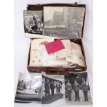 Vintage suitcase containing Royal epherma, press photographs etc