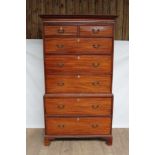 19th century mahogany chest on chest, carved dentil cornice above two short and five long drawers, o