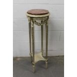 French cream painted torchere with rouge marble top