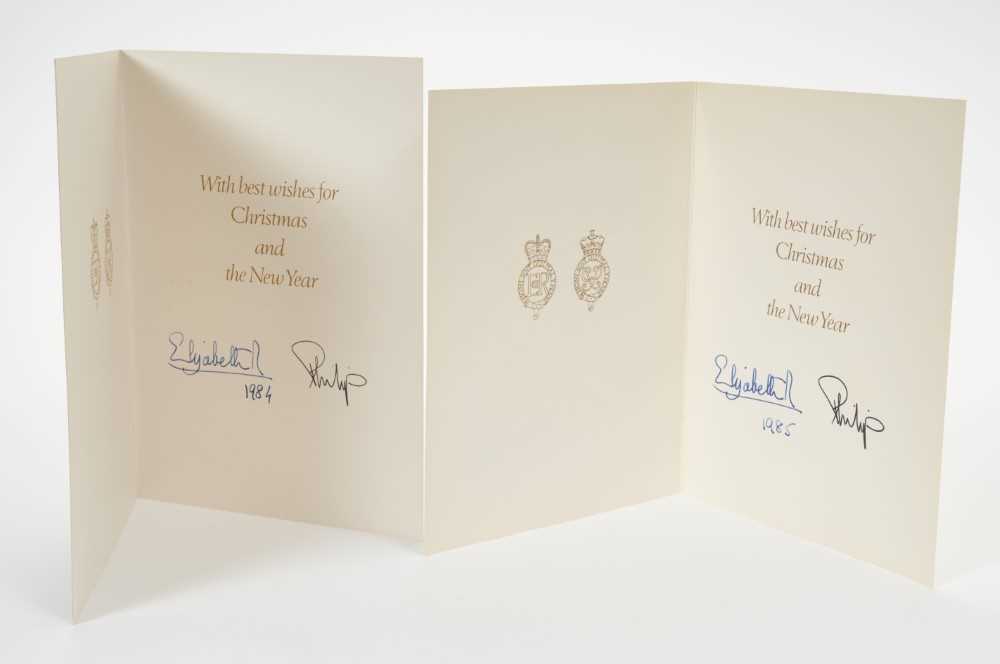 H.M.Queen Elizabeth II and H.R.H.The Duke of Edinburgh, two signed 1984 and 1985 Christmas cards wit - Image 2 of 2