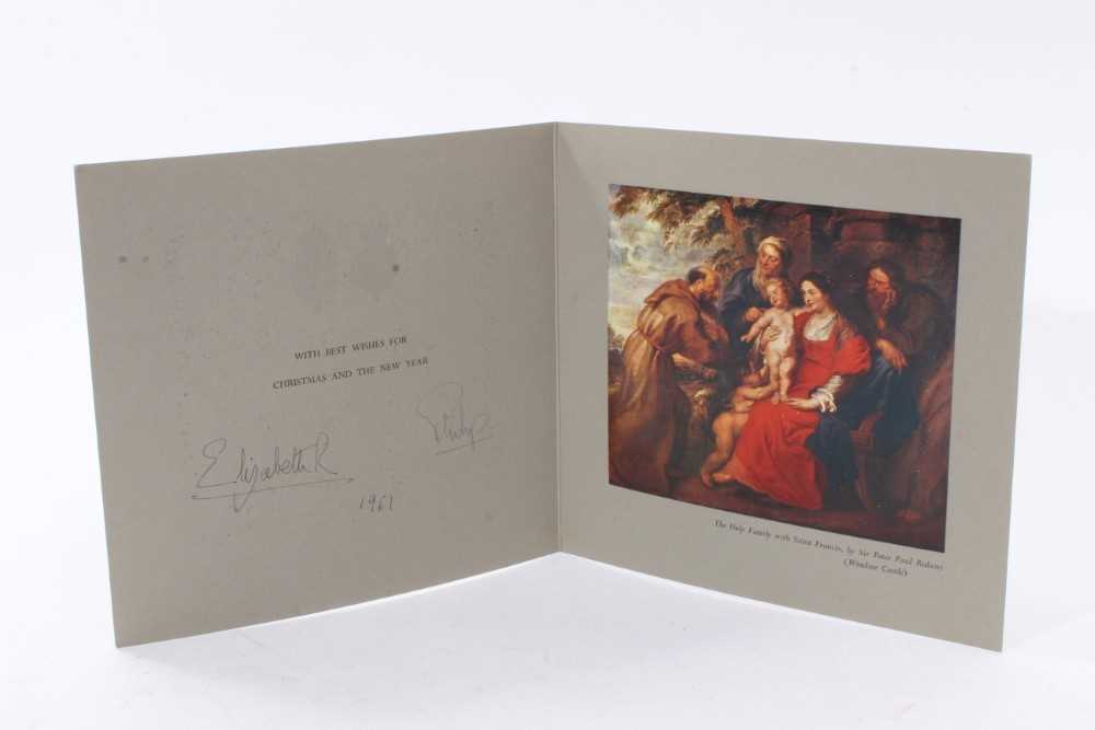 H.M. Queen Elizabeth II and H.R.H. The Duke of Edinburgh, signed 1961 Christmas card with twin gilt