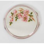 Silver and guilloche enamel circular compact with painted floral decoration (Adie Brothers)