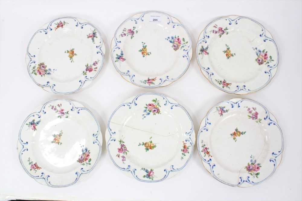 Six 18th century Sevres soft paste porcelain plates