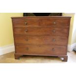 19th century mahogany chest of two short and three long graduated drawers with brass handles and coc