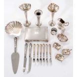 Selection of miscellaneous silver including cigarette box, butter dish, spill vases etc.