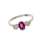 Ruby and diamond three stone ring