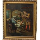 Dutch School, 19th century, oil on tin panel - figures smoking and drinking in an inn, 24cm x 20cm,