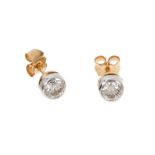 Pair of diamond single stone stud earrings with a round brilliant cut diamond in 18ct white and yell