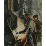 Alexy Janko 1884-1970 oil on canvas steelworkers signed indistinctly verso