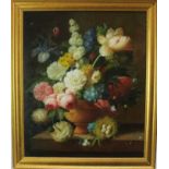 Thomas Webster, 20th century, oil on panel - still life profusion of Summer flowers, signed, 60cm x