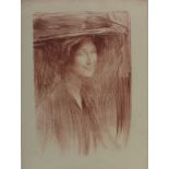 Albert de Bellaroche (1864-1944), four lithographs - female portraits, one signed, unframed, smalles